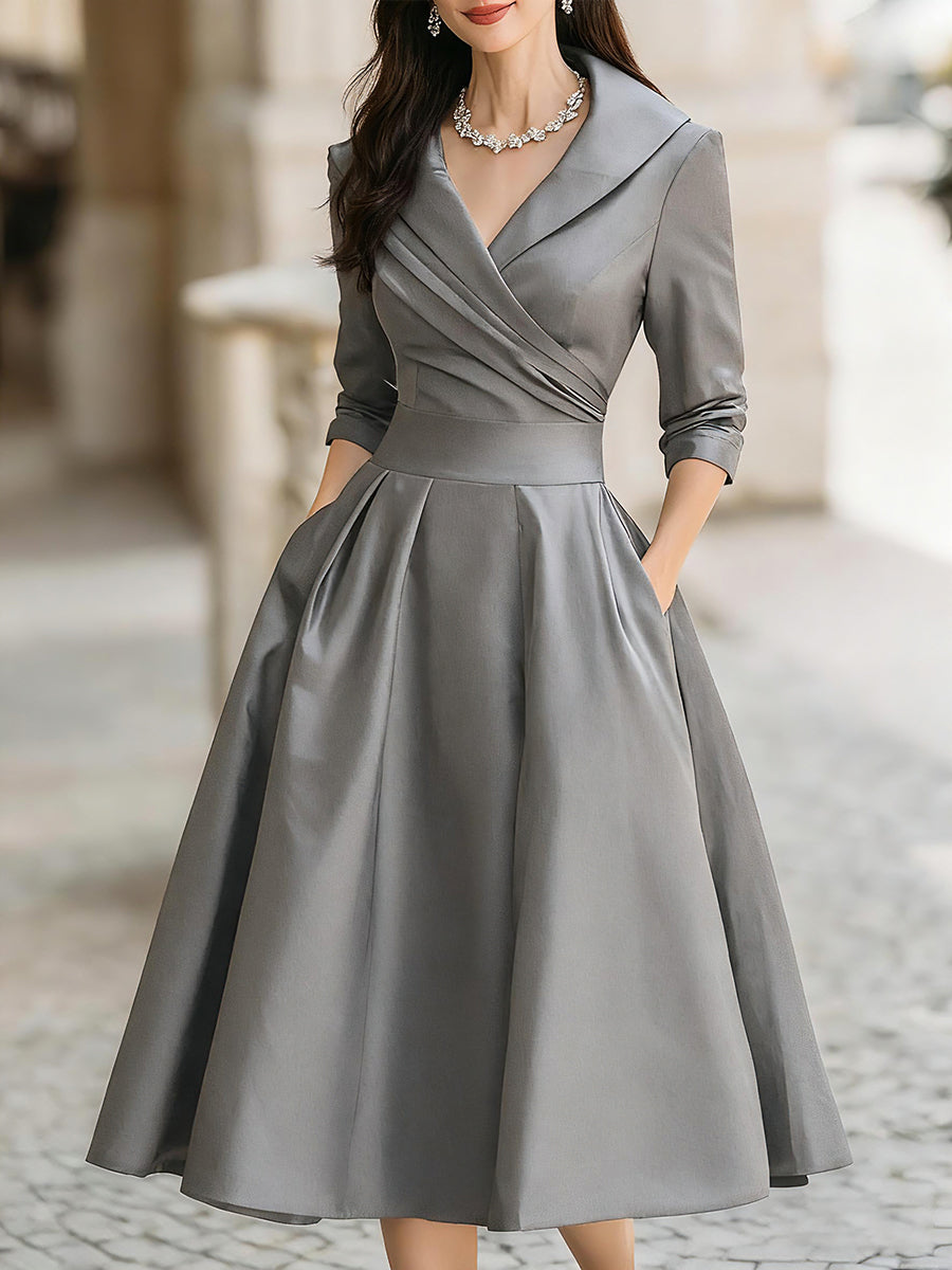 Vintage-Inspired Midi Dress with Draped Collar for women | Mirelle