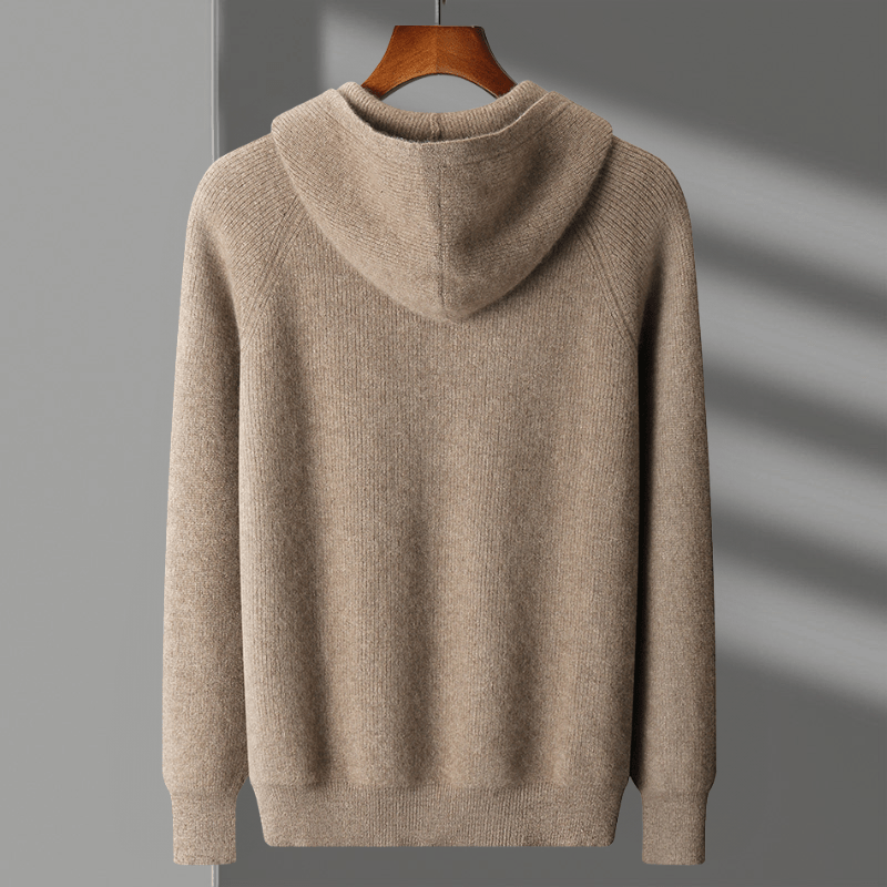 Lightweight full zip knit hoodie with ribbed trim for men | Orvane