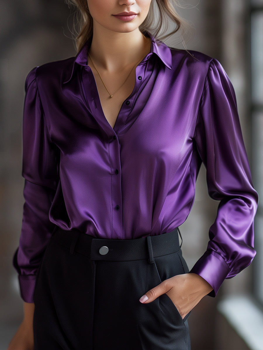 Black Long Sleeve Blouse with Lapel Collar for women | Virella