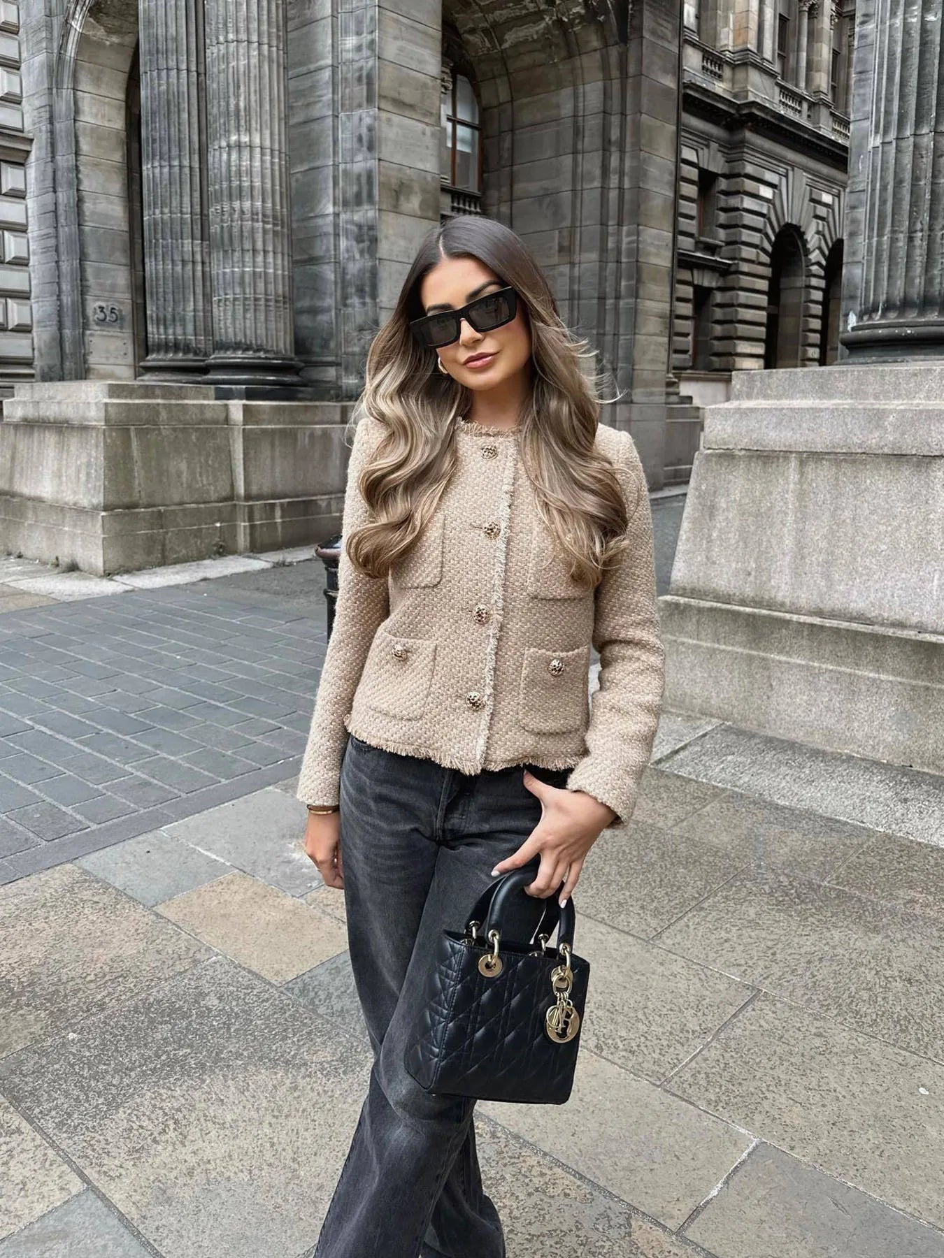 Short Textured Button Blazer Jacket for women | Camille