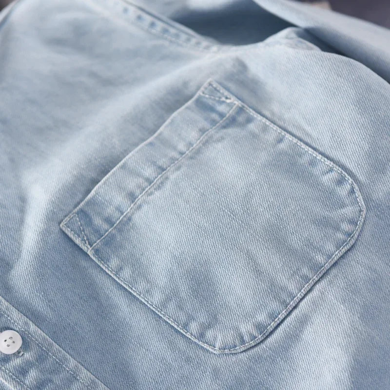 Denim button down shirt with classic chest pocket detail for men | Heritage