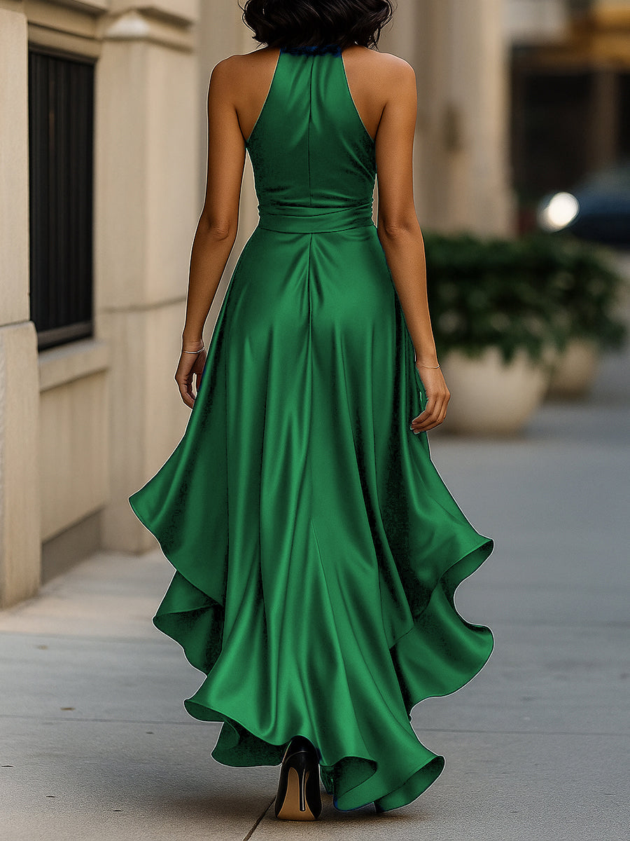 Halter Ruffle Evening Gown for women | Noctelle