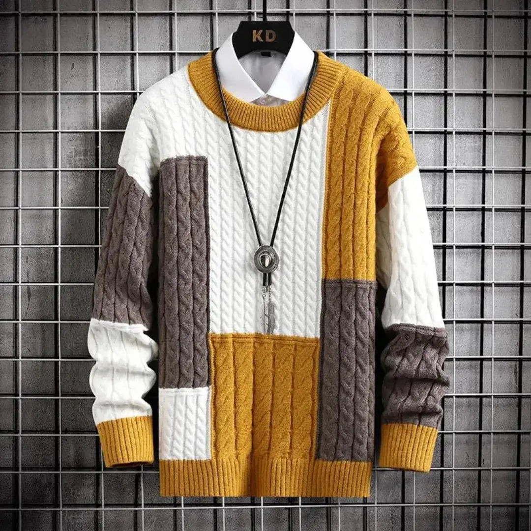 Elegant regal-weave crewneck knit sweater for men | Apollo -4