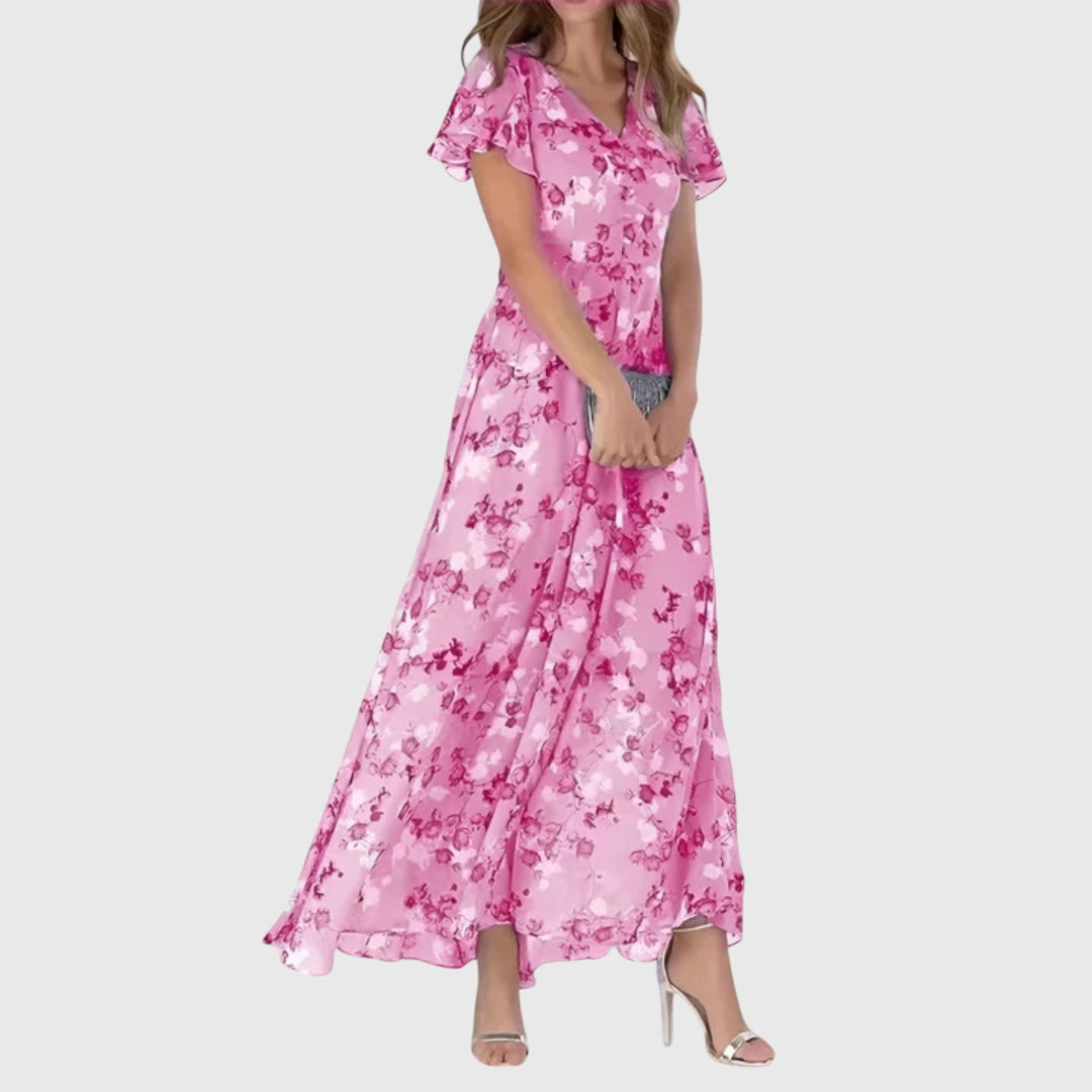 Cocktail dress with V-neckline and flutter sleeves for women | Eveline