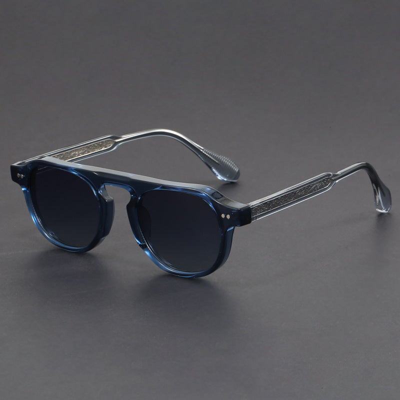 Rounded frame UV protection sunglasses with metal core arms for men | Noctaire