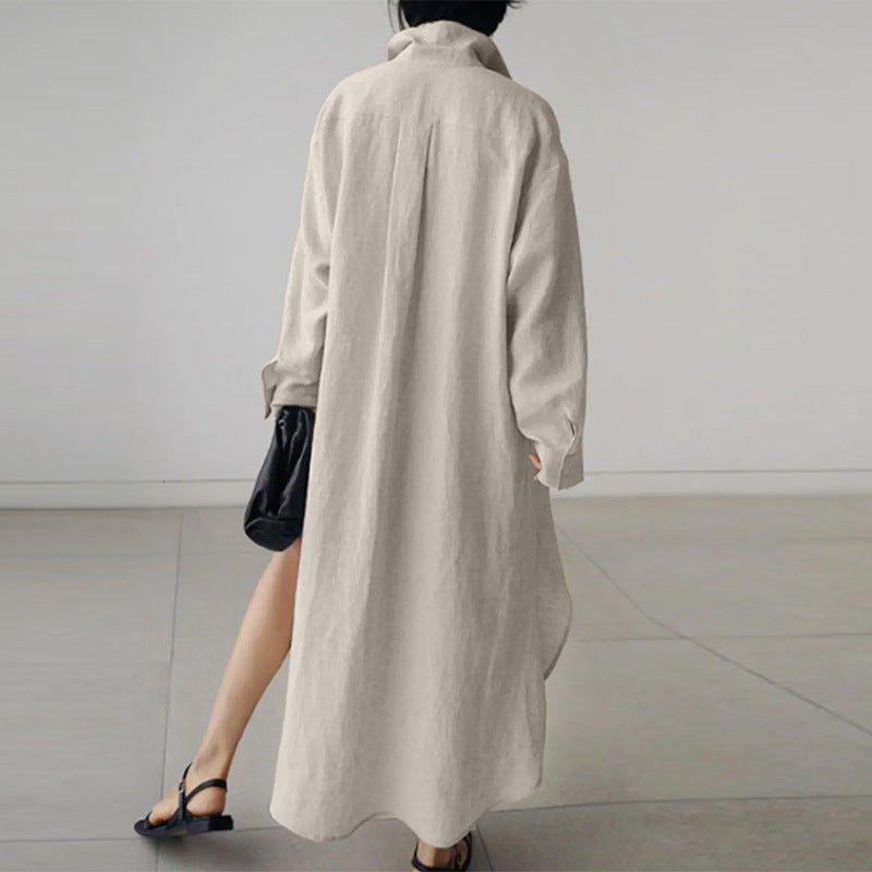 Oversized shirt dress with collar and side slits for women | Marina
