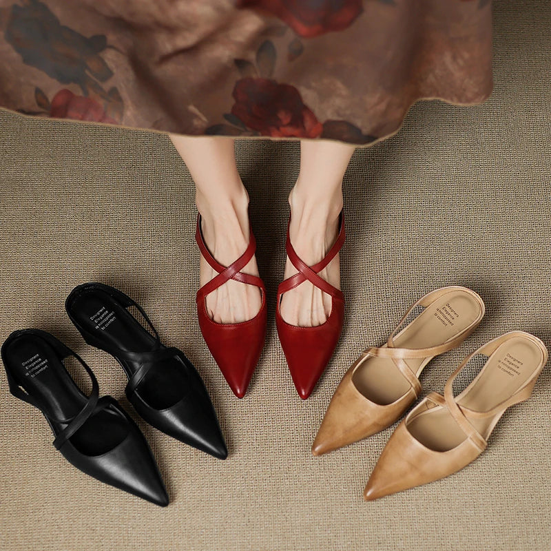 Pointed Toe Cross Strap Mule Heels for women | Serelina