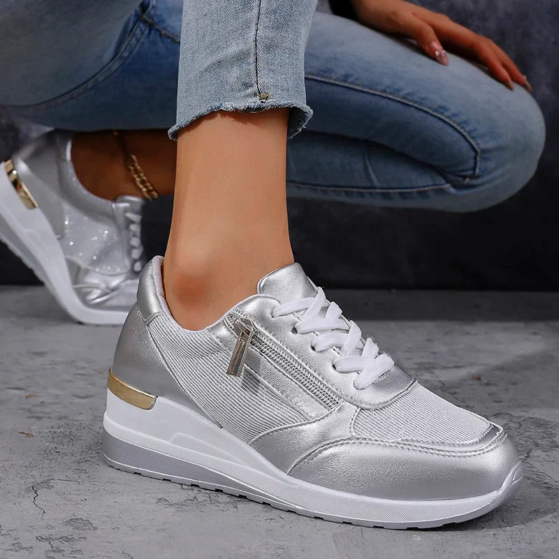 Metallic platform sneakers with side zipper for women | Stellar Surge