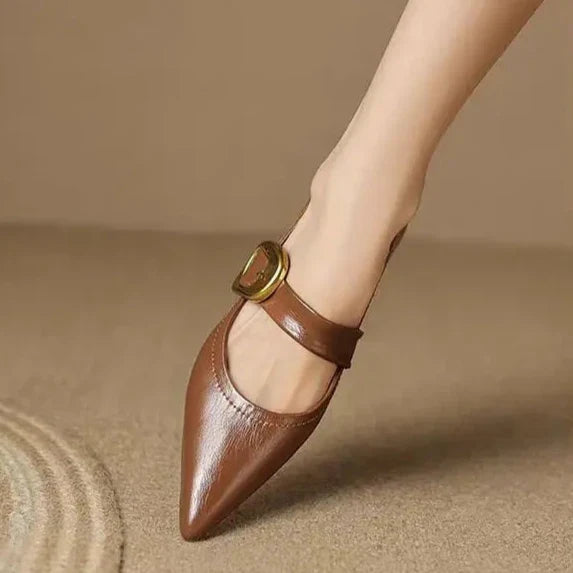 Pointed Toe Buckle Detail Flat Shoes for women | Corinne