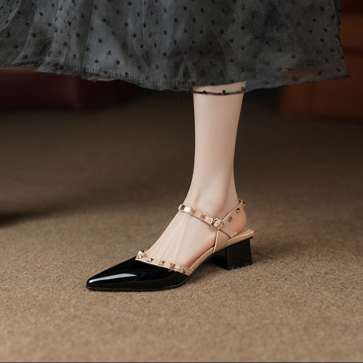 Studded Strap Square Heel Pumps for women | Mirezza