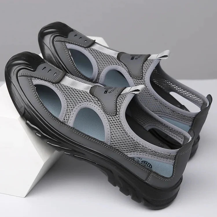 Breathable open panel slide sandals with cushioned sole for men | Rovik