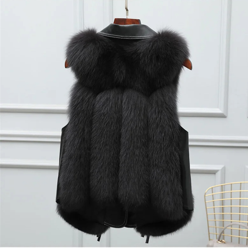 Oversized lapel winter gilet with adjustable waist tie detail for women | Empress