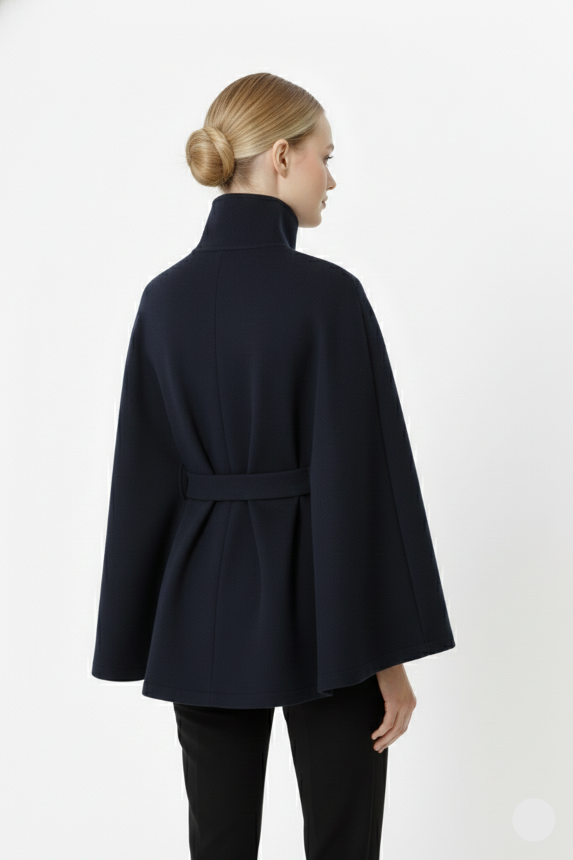 Relaxed high-collar belted wool coat for women | Ivanna -16