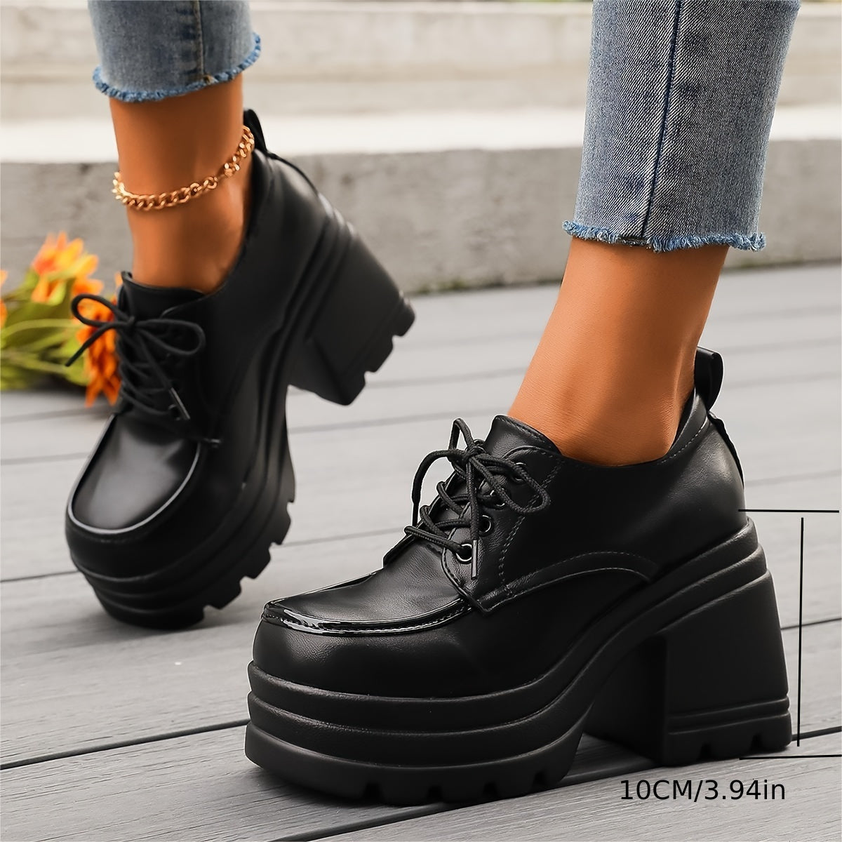 Platform lace up oxford shoes with chunky block heel for women | Vivienne
