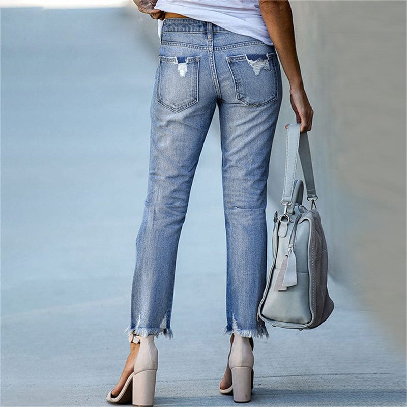 Stretch ripped high-waist skinny jeans for women -6