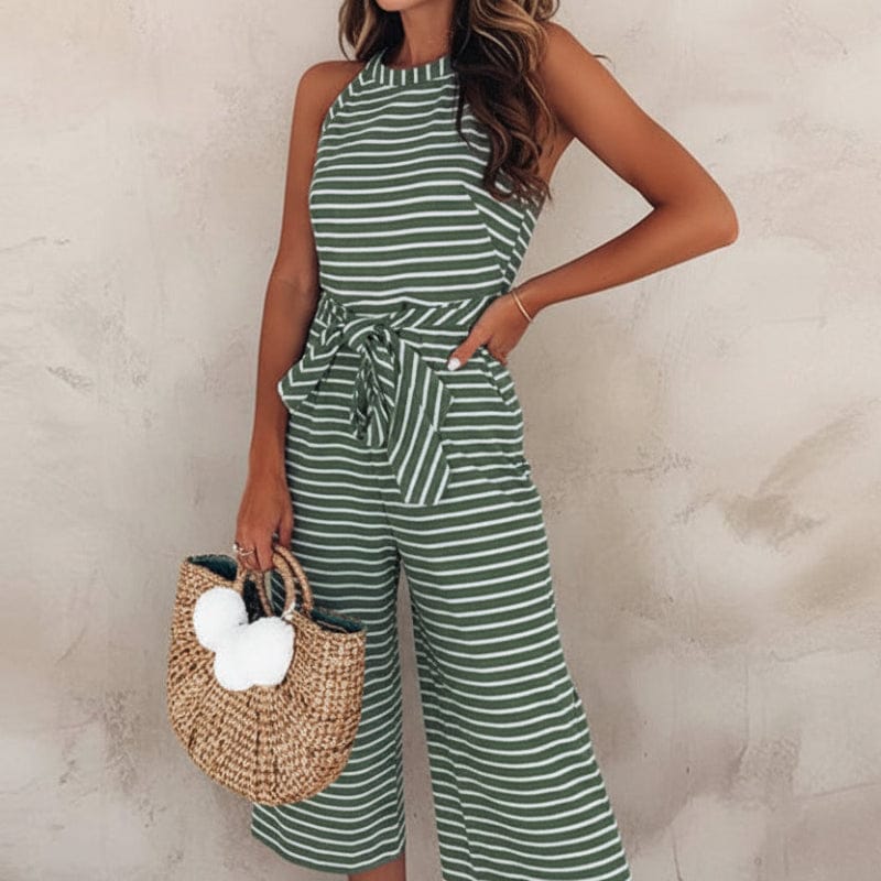 Casual striped sleeveless boho romper for women -5