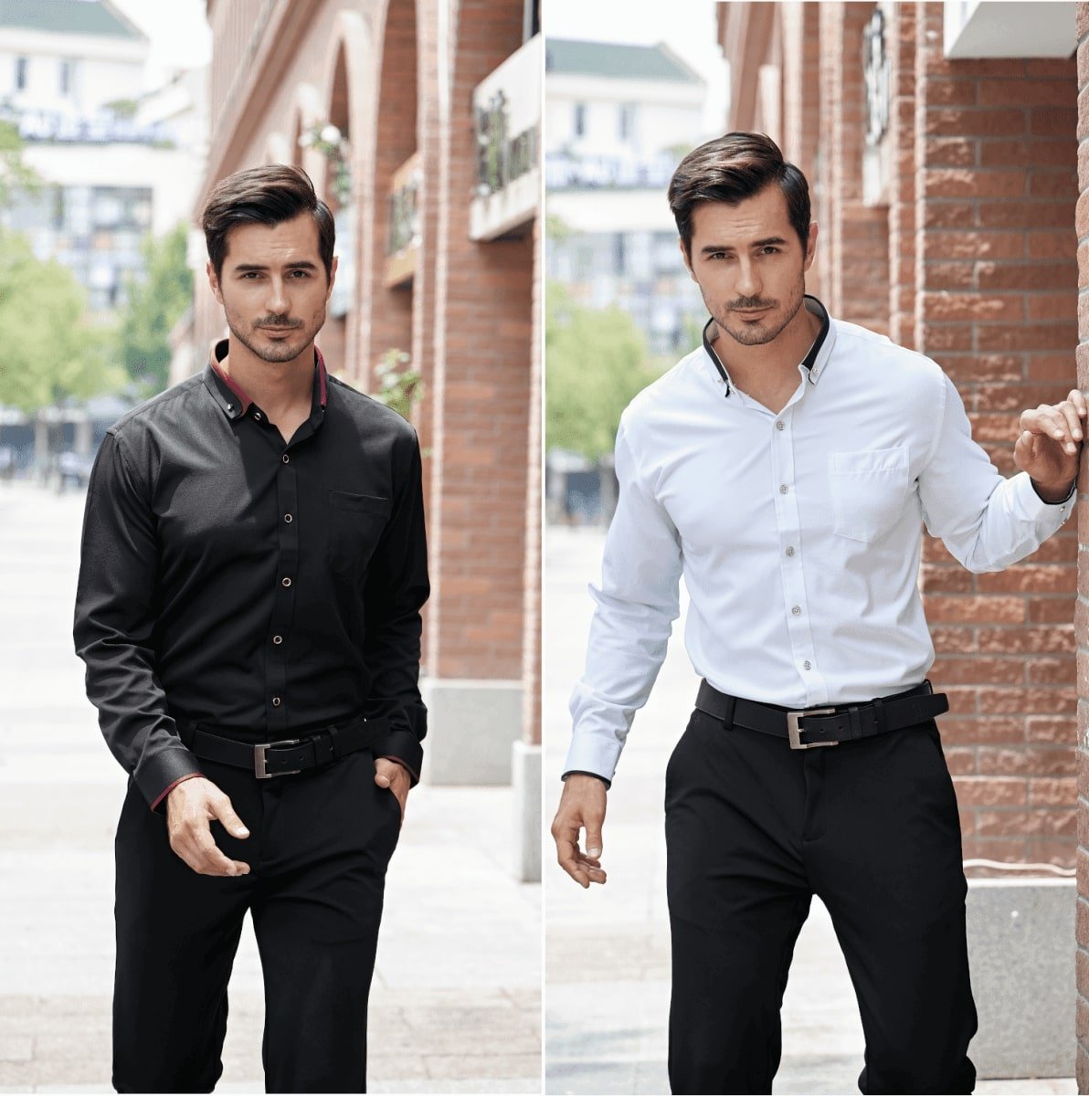 Formal stretch dress shirt with fold-down collar for men | Manhattan DualSky