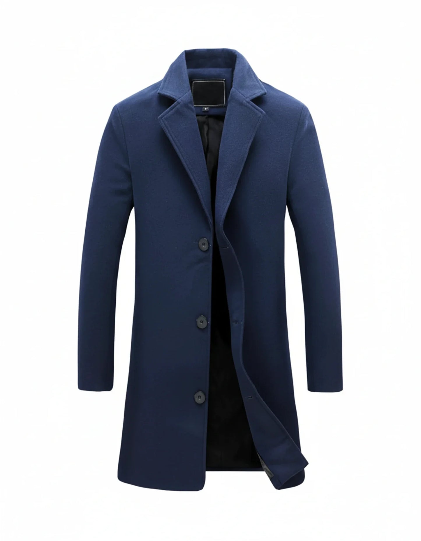 Classic formal long overcoat with button front and notch lapel for men | Arthur