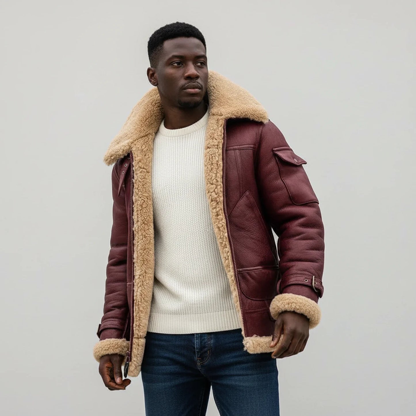 Classic aviator jacket with zip closure and statement collar design for men | Hudson