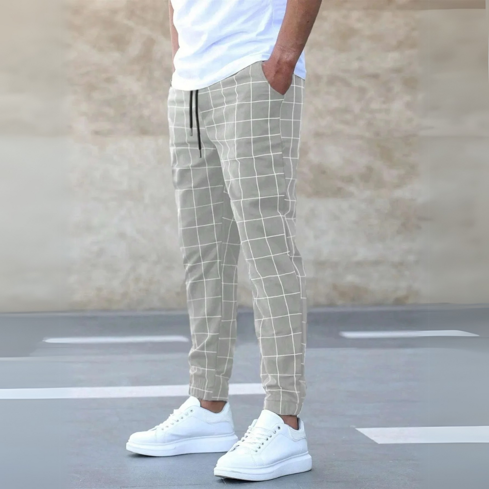 Checkered tapered jogger pants with elastic waistband detail for men | Crossmark
