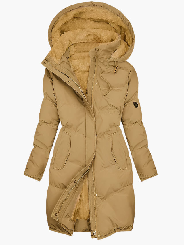 Quilted hooded knee-length puffer coat for women -3