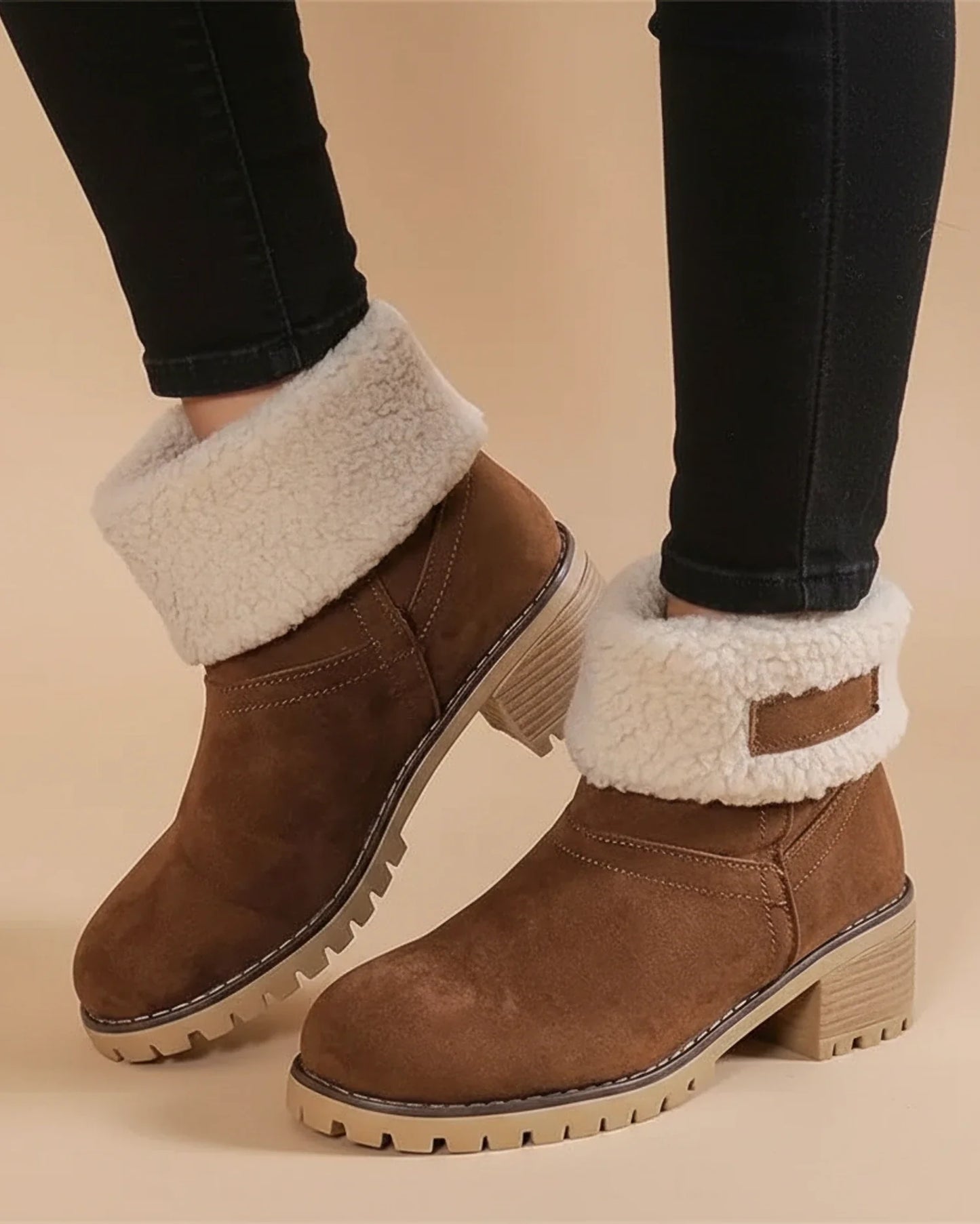 Cuffed block heel ankle boots with lug sole design for women | Valeria