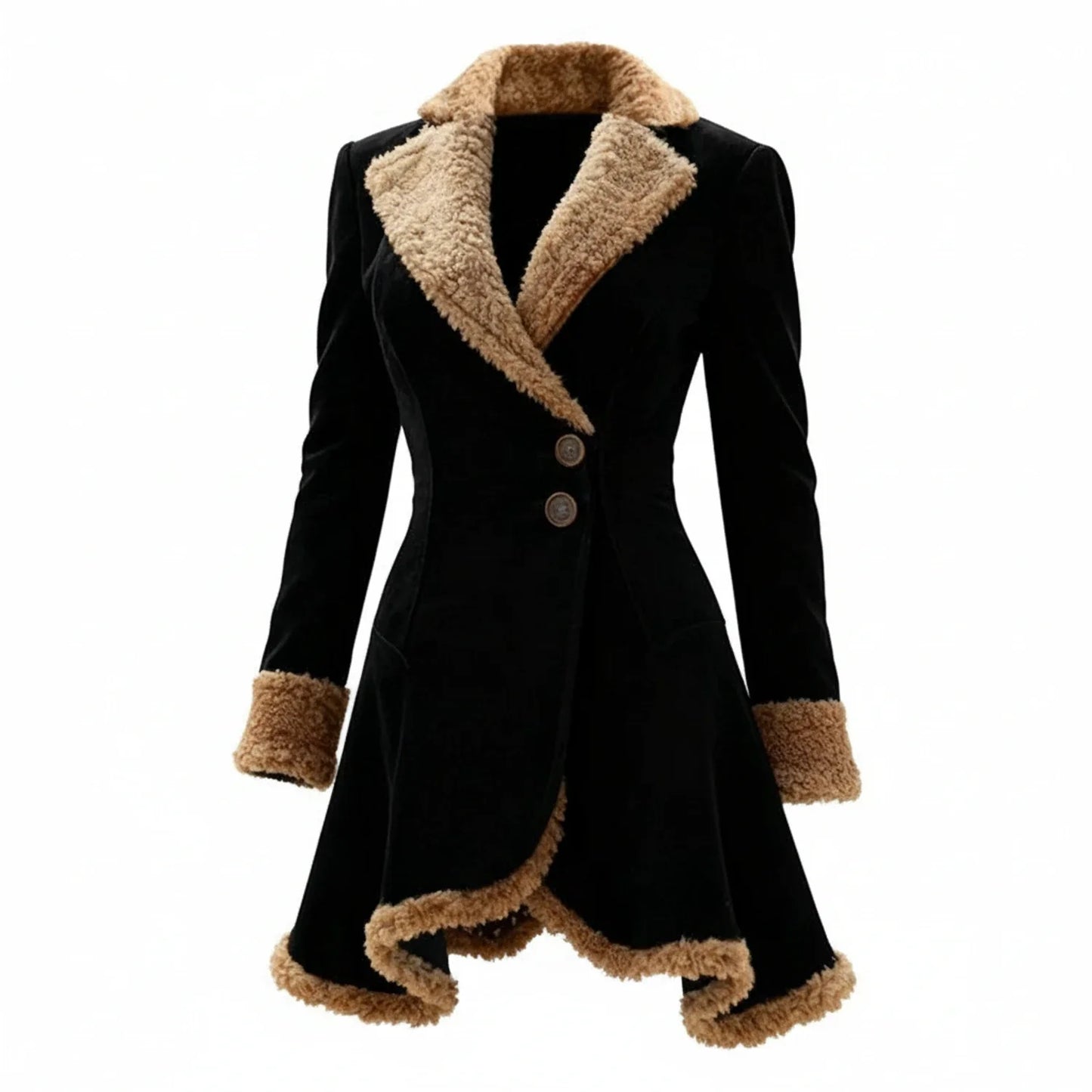 Fitted Fur Trim Asymmetrical Winter Coat for women | Evelisse