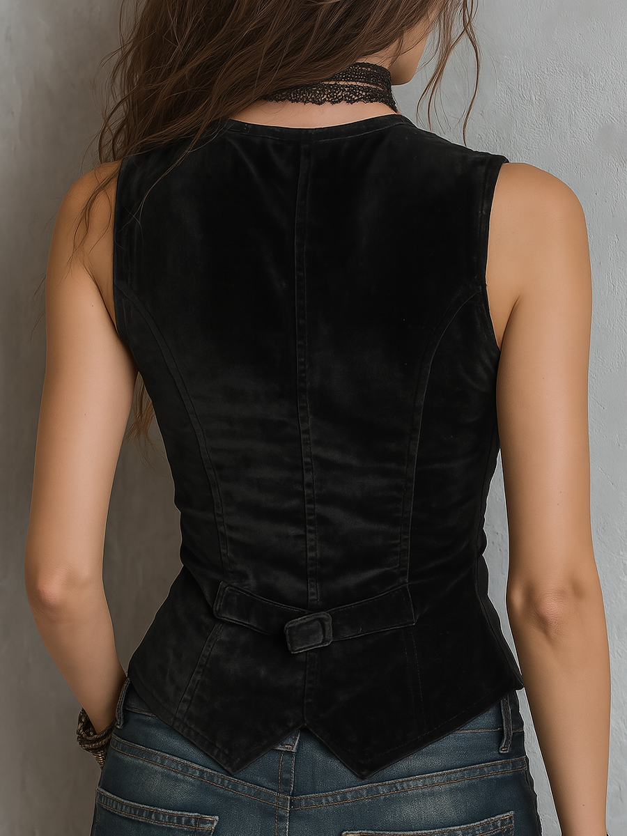 Vintage v-neck velvet sleeveless vest for women -2