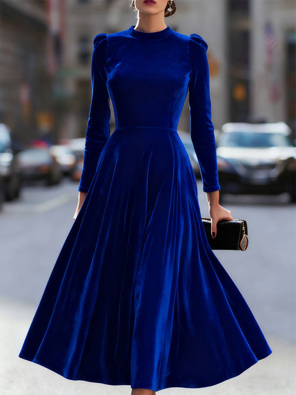 Long-Sleeve Midi Dress with Fitted Bodice for women | Noirelle