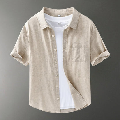 Lightweight short sleeve button front shirt with chest pocket for men | Brisa