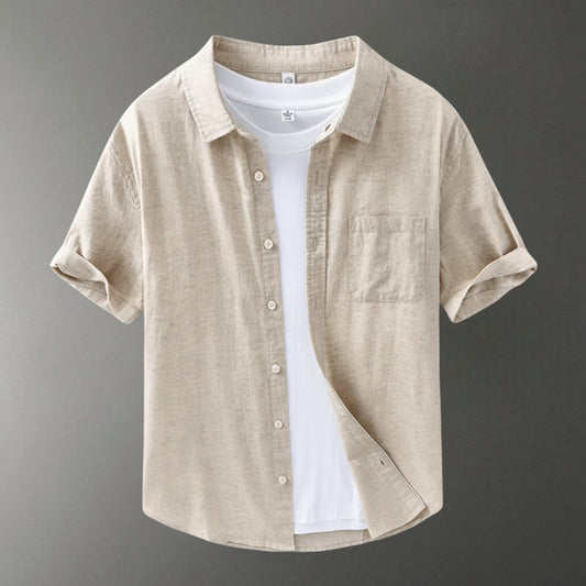 Lightweight short sleeve button front shirt with chest pocket for men | Brisa