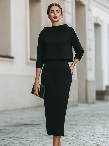 Boat Neck Top and Midi Skirt Set for women | Liorenne