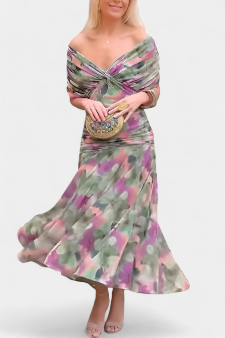 Elegant Floral V Neck Midi Dress for women | Mirelle
