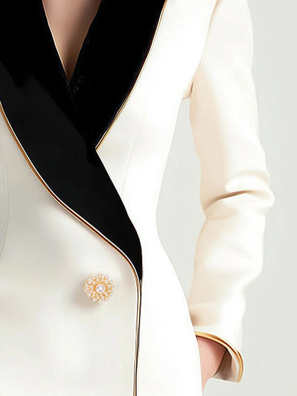 Asymmetrical White Blazer with Contrast Lapels for women | Corvella