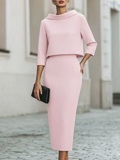 Boat Neck Top and Midi Skirt Set for women | Liorenne