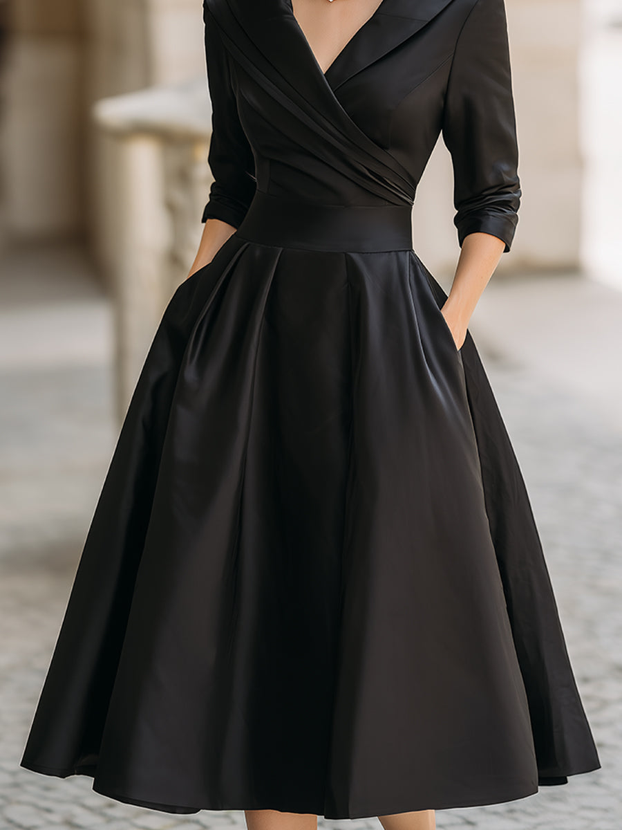 Vintage-Inspired Midi Dress with Draped Collar for women | Mirelle