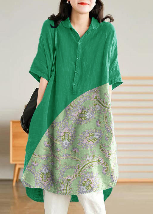 Casual linen shirt dress for women | Jade Green -4