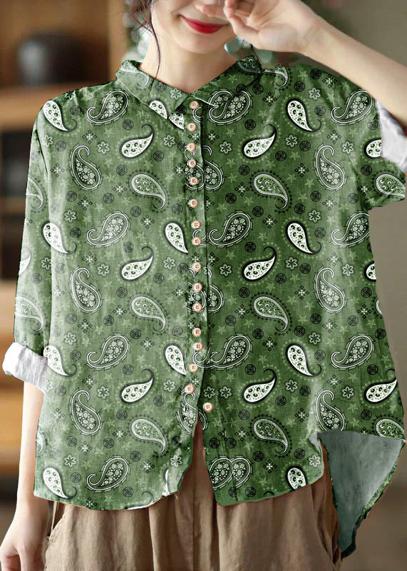 Peter-pan collar print cotton blouse for women -9