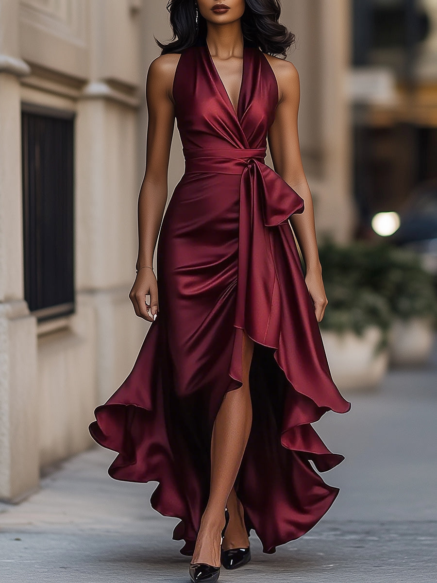 Halter Ruffle Evening Gown for women | Noctelle