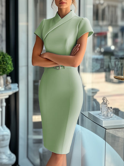 Sleek Sky Blue Asymmetrical Dress with Belt for women | Lumiere Belle