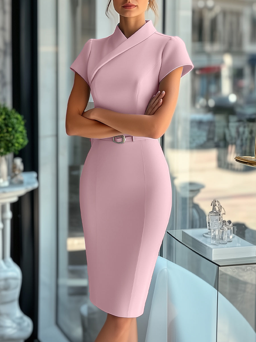 Sleek Sky Blue Asymmetrical Dress with Belt for women | Lumiere Belle