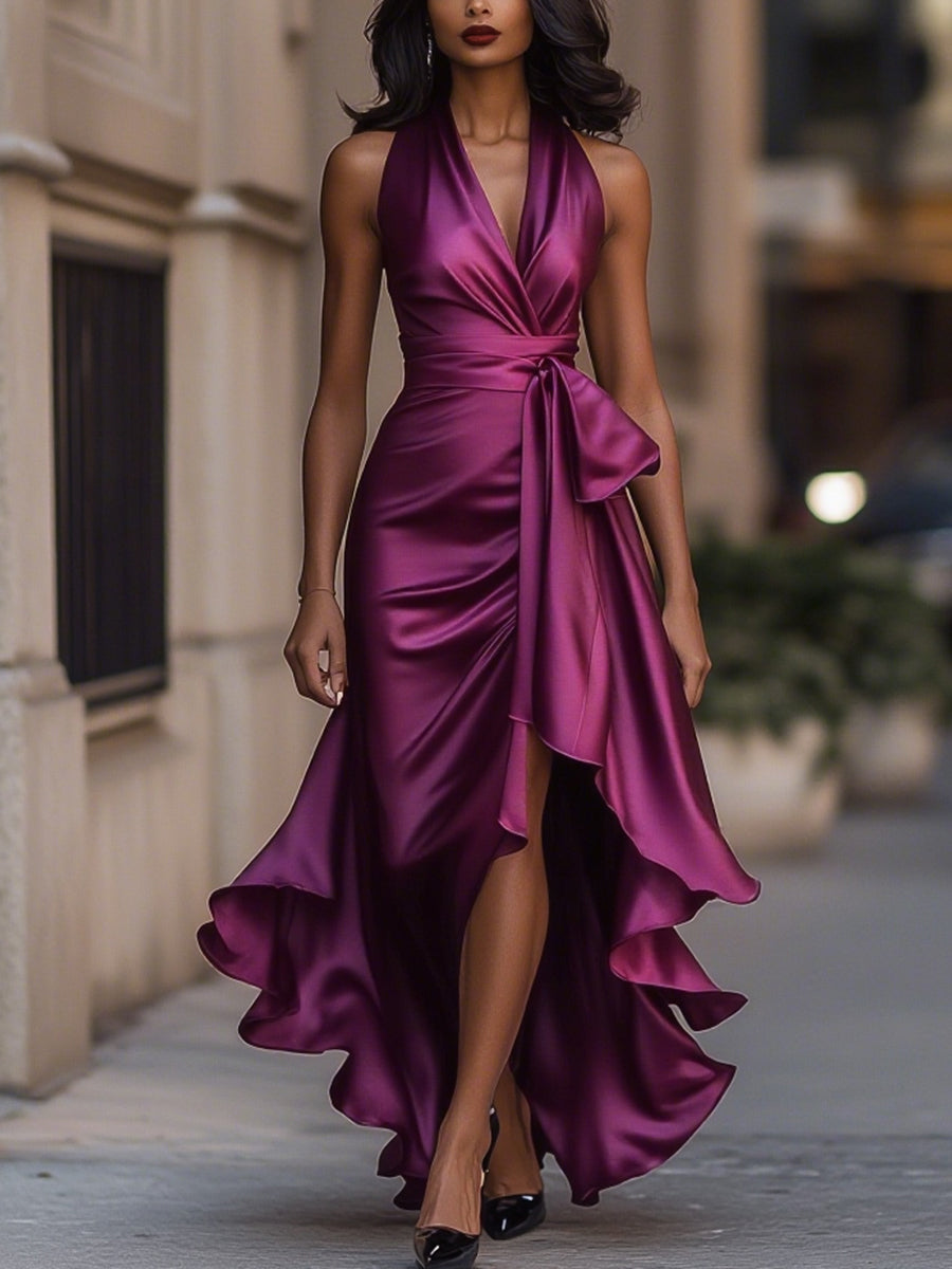 Halter Ruffle Evening Gown for women | Noctelle