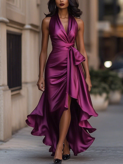 Halter Ruffle Evening Gown for women | Noctelle