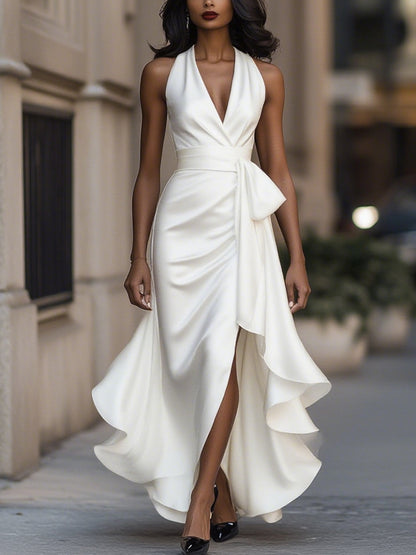 Halter Ruffle Evening Gown for women | Noctelle