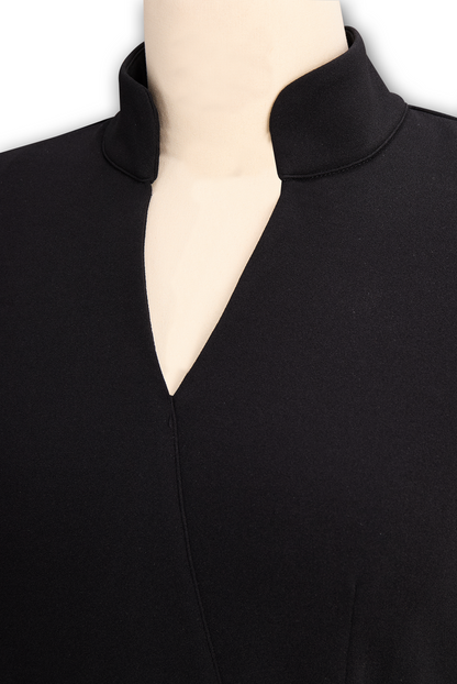 Black Belted Sheath Dress with Mandarin Collar for women | Arvella