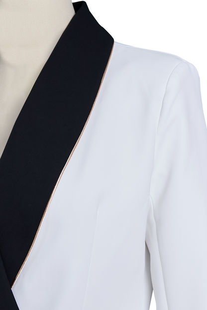 Asymmetrical White Blazer with Contrast Lapels for women | Corvella