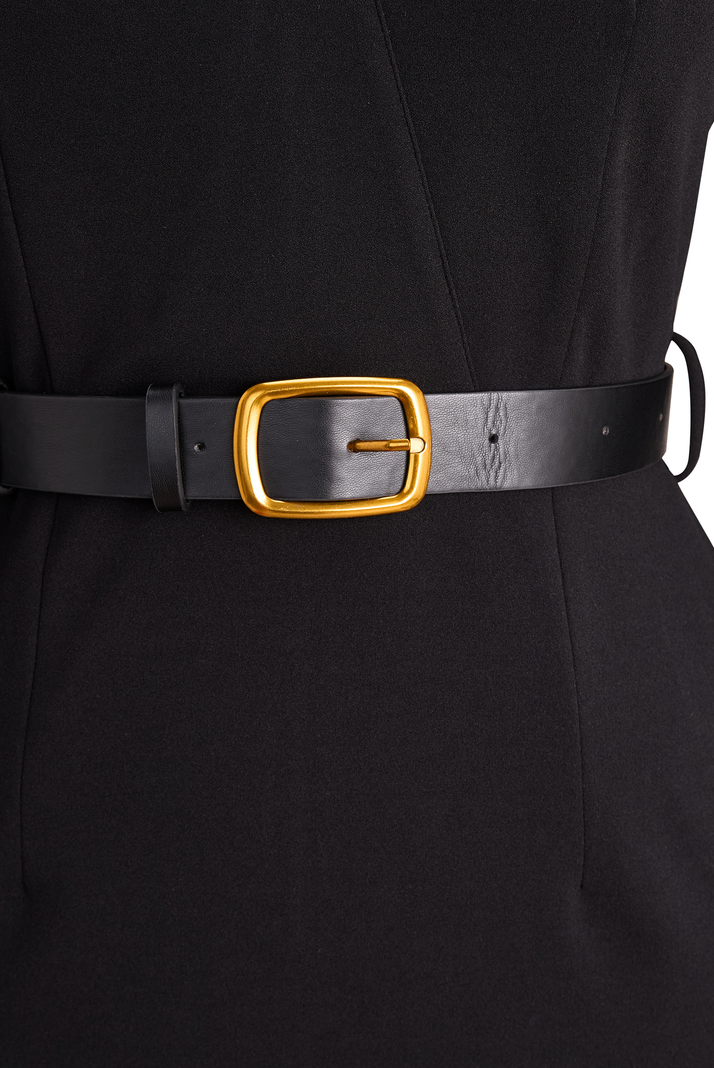 Black Belted Sheath Dress with Mandarin Collar for women | Arvella