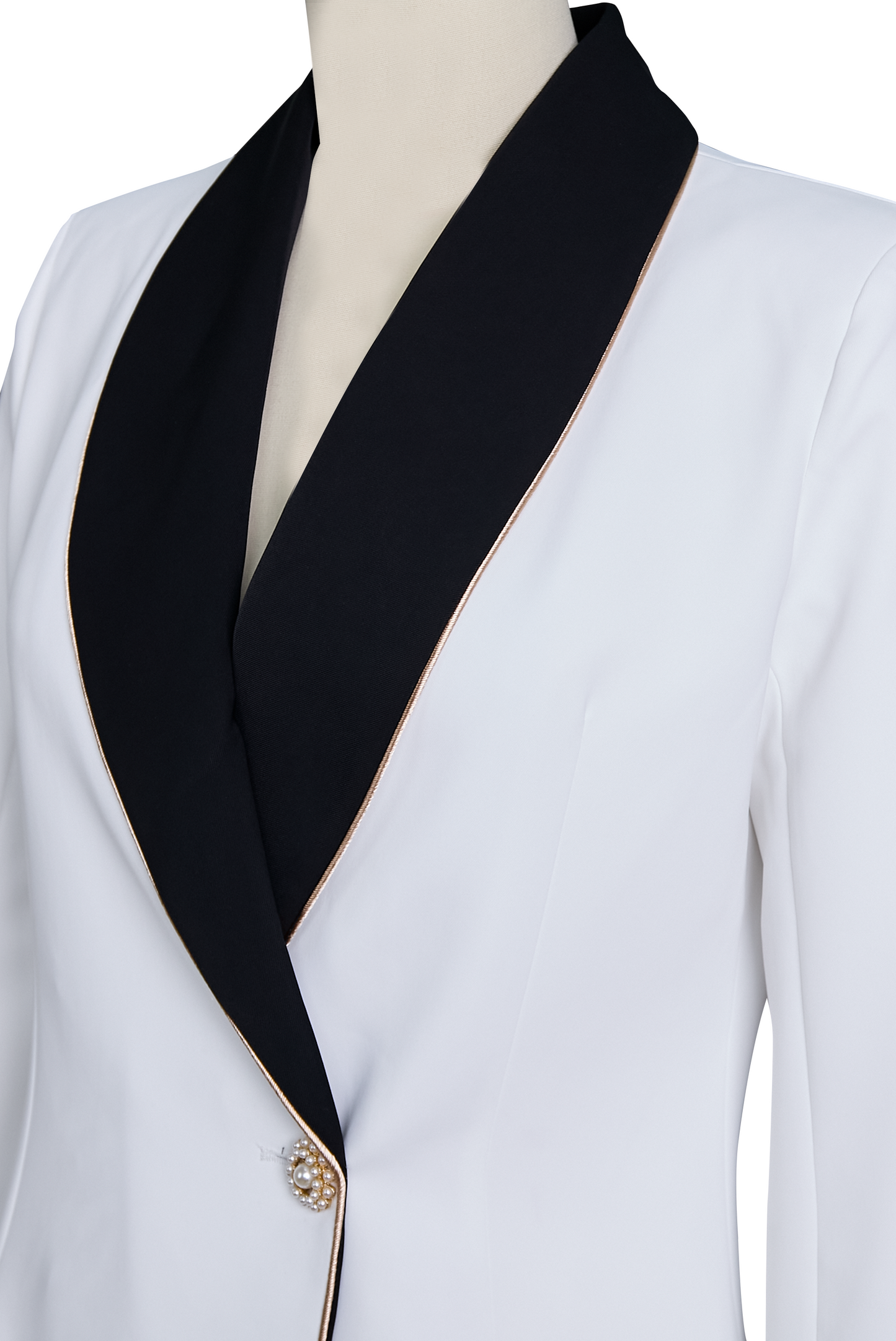 Asymmetrical White Blazer with Contrast Lapels for women | Corvella