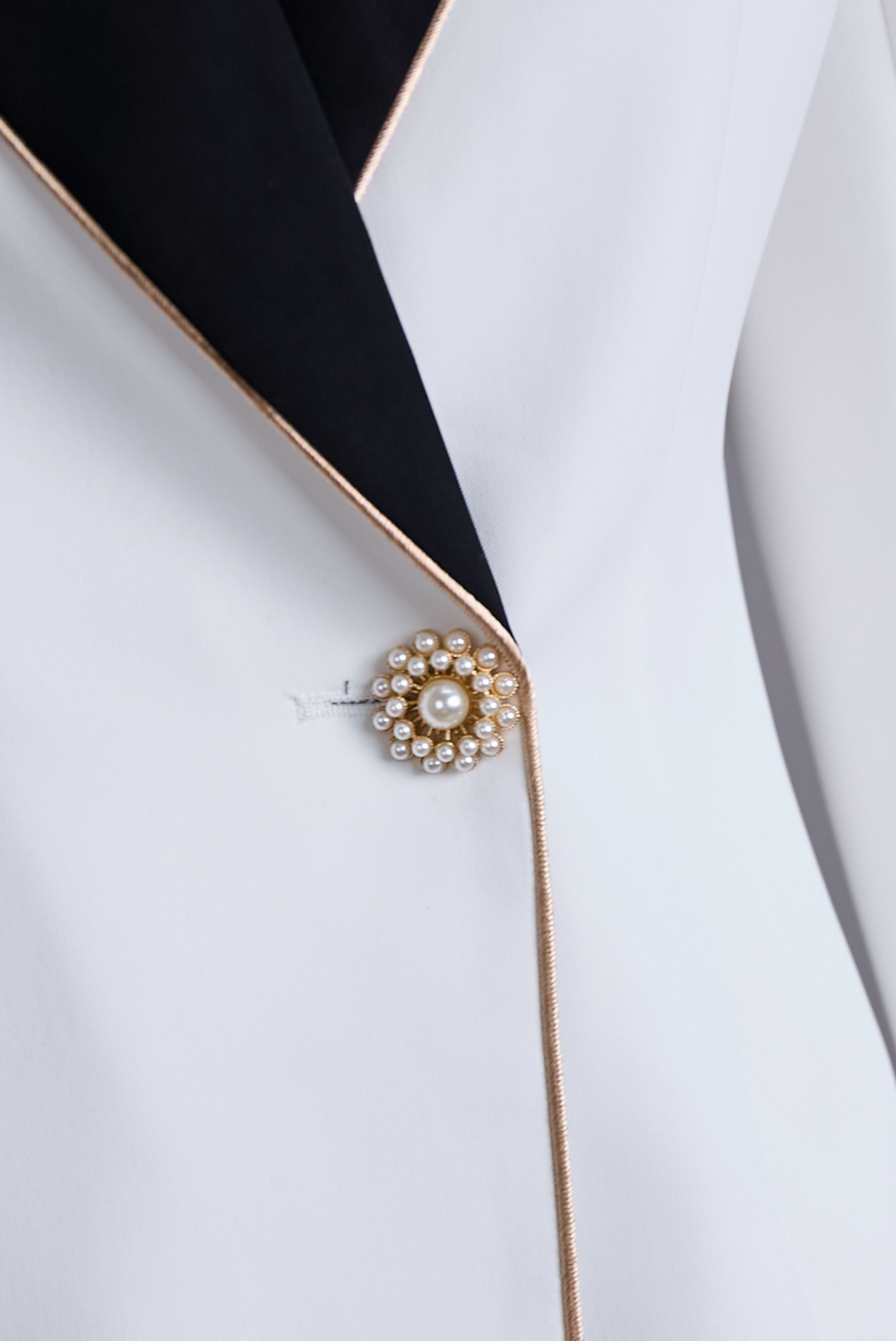 Asymmetrical White Blazer with Contrast Lapels for women | Corvella