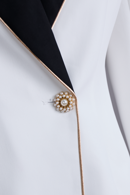 Asymmetrical White Blazer with Contrast Lapels for women | Corvella